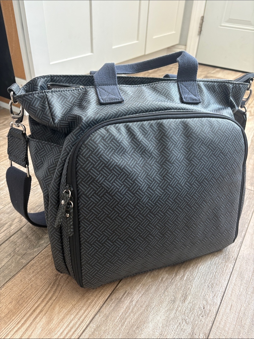 Pottery Barn navy blue diaper bag neutral chic Shoulder or backpack strap style